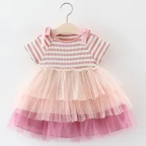 Toddler Kids Girls Cold Shoulder Tie Up Sleeveless Ombre Tutu Dress