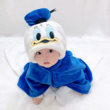Kid White Blue Donald Duck Face Hooded Bathrobe Cape Bathrobe Cloak