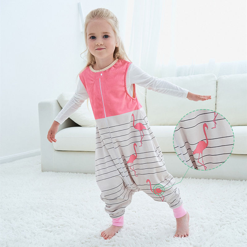 Unisex Kids Split Legs Pink Flamingo Sleeping Bag Winter Zipper Sleepwear Sleeveless Warm Pajamas