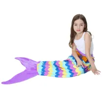 Kids Mermaid Tail Stripes Design Flannel Blanket Sleeping Bag