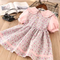 Toddler Girls Rose Flowers Ruffles Collar Skater Dress
