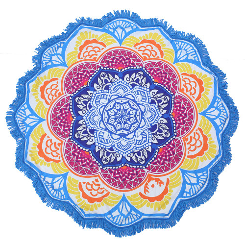 Print Mandala Rainbow Lotus Flower Tassels Beach Towel Blanket Table Cover Wall Hanging