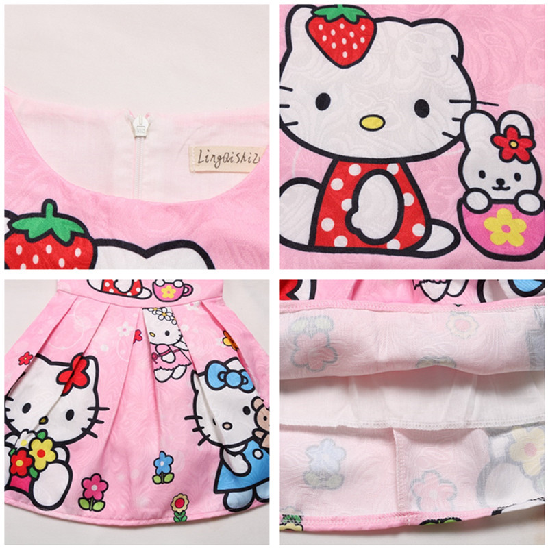 Toddler Girls Print Hello Kitty Flowers Sleeveless A-line Dress