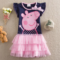 Toddler Girls Purple Pink Pig Ruffles Sleeves Tutu Dress