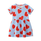 Toddler Kids Girls Stripes Print Unicorns Red Hearts Cotton A-line Dress