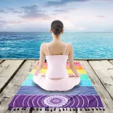 Print Rainbow Wheel of Life Rectangle Tassels Cotton Beach Towel Yuga Blanket Table Cover Wall Hanging