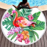 Print Flamingos Tropical Palm Leaves Round Tassels Cotton Beach Towel Blanket Table Cover Wall Hanging
