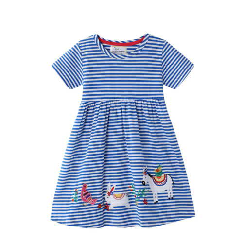 Toddler Kids Girls Print Flamingos Birds Flowers Stripes Short Sleeves Dress
