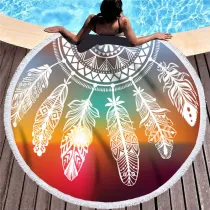 Print Rainbow Dreamcatcher Round Tassels Cotton Beach Towel Blanket Table Cover Wall Hanging