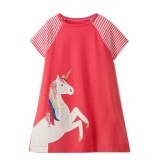 Toddler Kids Girls Print Unicorn Stripes Short Sleeves Casual Cotton Dress