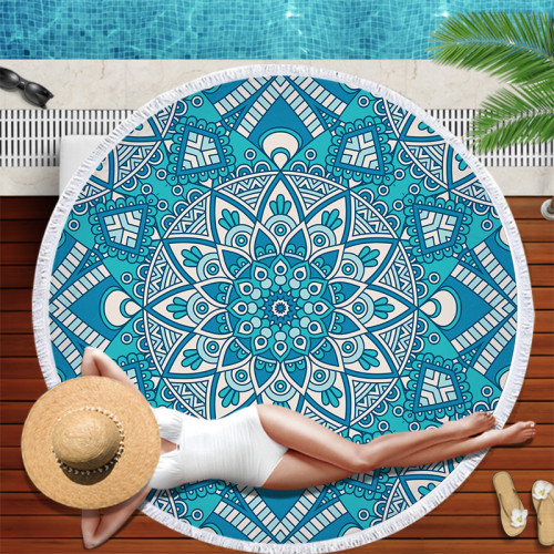 Print Mandala Lotus Flower Round Tassels Cotton Beach Towel Blanket Table Cover Wall Hanging