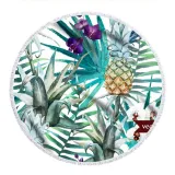 Print Pineapples Round Tassels Cotton Beach Towel Blanket Table Cover Wall Hanging