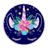 Print Unicorn Round Tassels Cotton Beach Towel Blanket Table Cover Wall Hanging