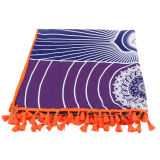 Print Rainbow Wheel of Life Rectangle Tassels Cotton Beach Towel Yuga Blanket Table Cover Wall Hanging