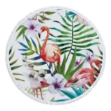 Print Flamingos Tropical Palm Leaves Round Tassels Cotton Beach Towel Blanket Table Cover Wall Hanging
