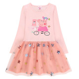 Toddler Girls Print Peppa Pig Sequins Stars Long Sleeves Tutu Dress