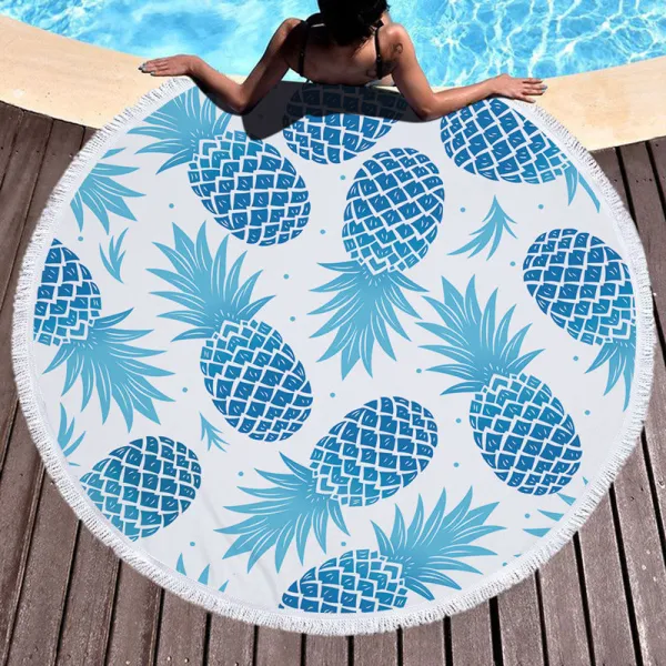 Print Pineapples Round Tassels Cotton Beach Towel Blanket Table Cover Wall Hanging