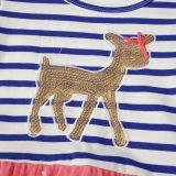 Toddler Kids Girls Eembroidery Gold Sequins Deer Stripes Short Sleeves Tutu Dress