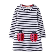 Toddler Kids Girls Black Stripes Couple Ladybugs Long Sleeves Cotton Dress