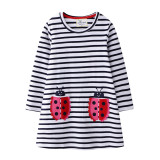 Toddler Kids Girls Black Stripes Couple Ladybugs Long Sleeves Cotton Dress