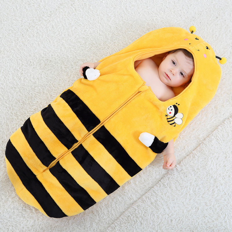Newborn Baby Yellow Bee Thicken Cotton Flannel Sleeping Bag 0-24M