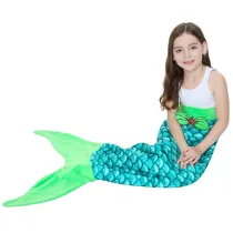 Kids Mermaid Tail Fish Scale Design Flannel Blanket Sleeping Bag