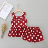 Kid Girl Print Dots Tanks Blouse and Shorts Chiffon Two Pieces Sets