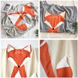 Print Knit Fox Sleeping Blanket