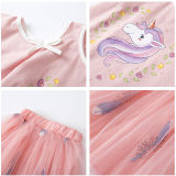 Kid Girl Print Unicorn Cold Shoulder Blouse and Tutu Feather Skirt Two Pieces Sets