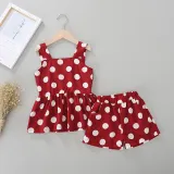 Kid Girl Print Dots Tanks Blouse and Shorts Chiffon Two Pieces Sets