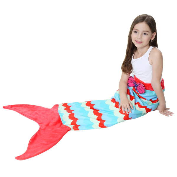 Kids Mermaid Tail Stripes Design Flannel Blanket Sleeping Bag