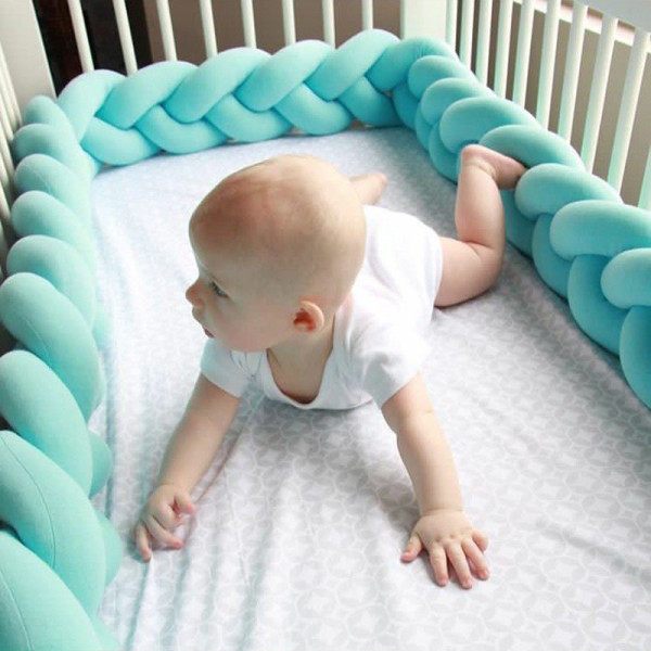 Infant Soft Pad Braided Crib Bumper Knot Pillow Cushion Cradle Decor