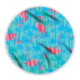 Print Flamingos Tropical Palm Leaves Round Tassels Cotton Beach Towel Blanket Table Cover Wall Hanging