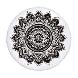 Print Mandala Lotus Black White Flower Round Tassels Cotton Beach Towel Blanket Table Cover Wall Hanging
