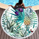 Print Pineapples Round Tassels Cotton Beach Towel Blanket Table Cover Wall Hanging