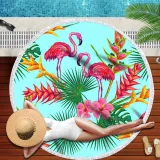Print Flamingos Tropical Palm Leaves Round Tassels Cotton Beach Towel Blanket Table Cover Wall Hanging