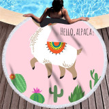 Print Africa Llama Cactus Round Tassels Cotton Beach Towel Blanket Table Cover Wall Hanging