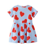 Toddler Kids Girls Stripes Print Unicorns Red Hearts Cotton A-line Dress