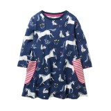 Toddler Kids Girls Print Dinosaurs Unicorns Horse Stripes Pocket Long Sleeves Dress