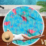Print Flamingos Tropical Palm Leaves Round Tassels Cotton Beach Towel Blanket Table Cover Wall Hanging