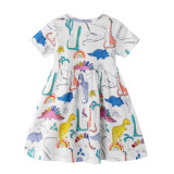 Toddler Kids Girls Print Dinosuars Rainbow Short Sleeves Cotton Dress