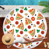 Print Food Pizza Round Tassels Cotton Beach Towel Blanket Table Cover Wall Hanging