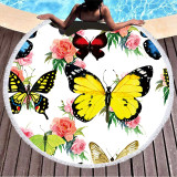 Print Butterflies Tropical Palm Leaves Stripes Round Tassels Cotton Beach Towel Blanket Table Cover Wall Hanging