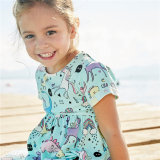 Toddler Kids Girls Print Dinosuars Unicorns Rainbow Short Sleeves Cotton Dress