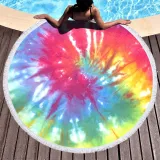 Print Dye Rainbow Round Tassels Cotton Beach Towel Blanket Table Cover Wall Hanging