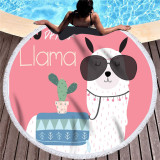 Print Africa Llama Cactus Round Tassels Cotton Beach Towel Blanket Table Cover Wall Hanging