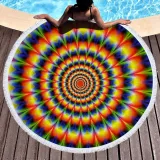 Print Dye Rainbow Round Tassels Cotton Beach Towel Blanket Table Cover Wall Hanging