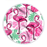 Print Flamingos Tropical Palm Leaves Round Tassels Cotton Beach Towel Blanket Table Cover Wall Hanging