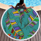 Print Rainbow Feathers Dreamcatcher Round Tassels Cotton Beach Towel Blanket Table Cover Wall Hanging