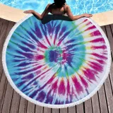 Print Dye Rainbow Round Tassels Cotton Beach Towel Blanket Table Cover Wall Hanging